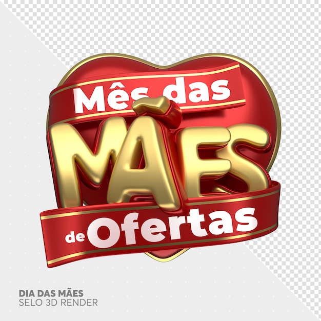 PSD timbre de la fête des mères 3d rendu en portugais brésilien