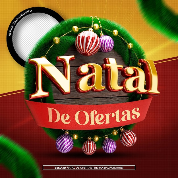 Timbre de oferta de Navidad en 3D con texto editable para la composición de la oferta de Brasil
