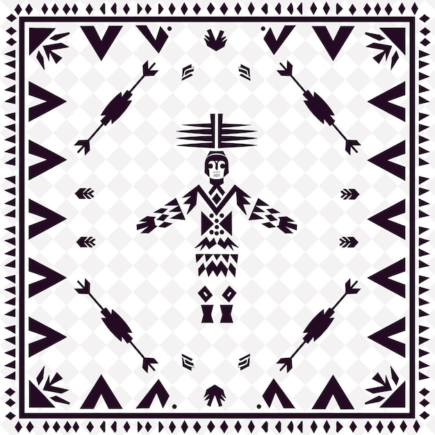 PSD timbre tribal navajo png com pintura de areia e figuras yei para a coleção de arte de contorno tradicional