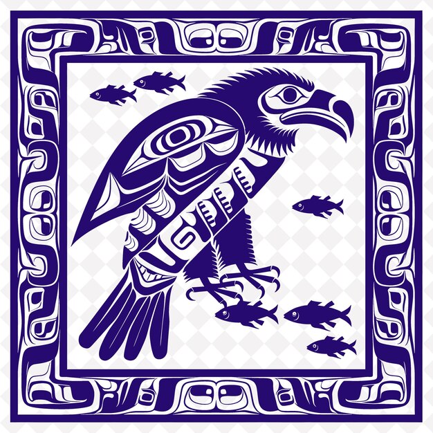 PSD timbre tribal png haida com motivos de corvo e águia para decoratio tradicional frame único decorativo