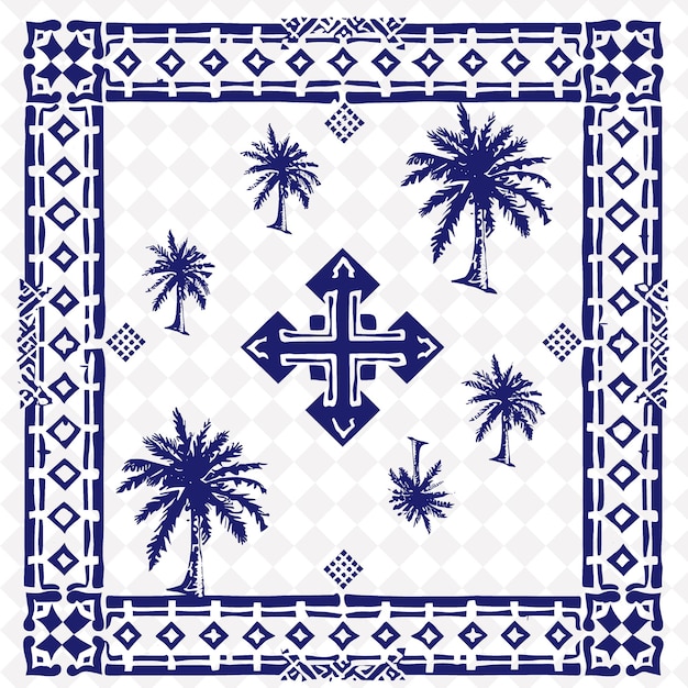 PSD timbre tribal png tuareg com cruz de agadez e figuras veladas coleção de arte de contorno tradicional