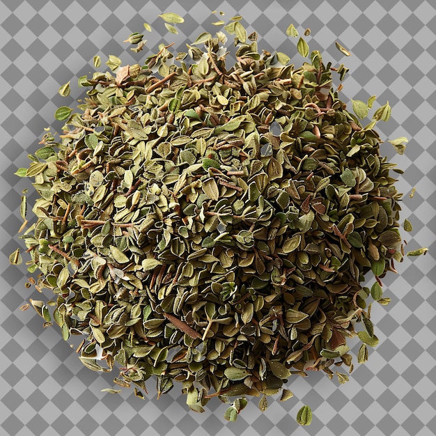 PSD timiano hojas tipo de hierba thymus vulgaris forma de hierba secado objeto aislado en fondo limpio