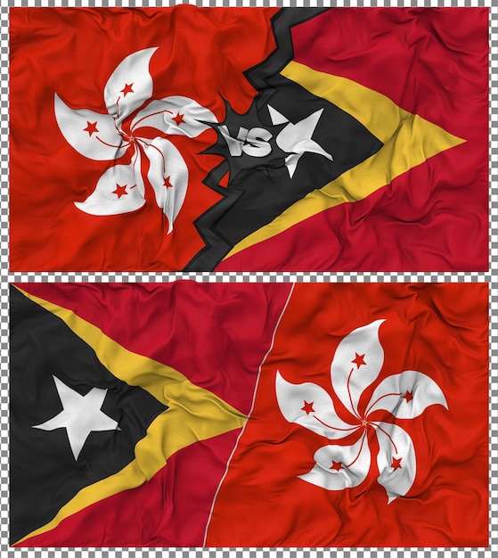 Timor Oriental contra Hong Kong La mitad de la bandera combinada de la tela de la textura 3D