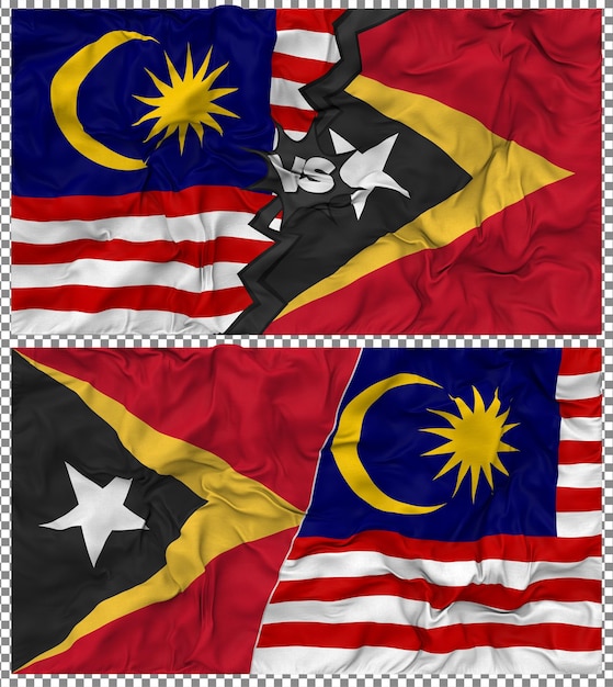Timor Oriental contra Malasia Media bandera combinada con textura 3D de la tela y el golpe