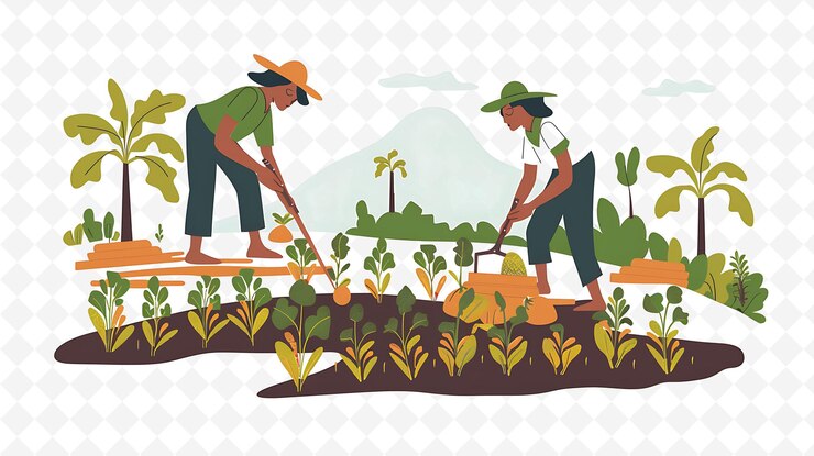 PSD timorese farmers planting crops design is agricultural and e illustration cutural landscape view