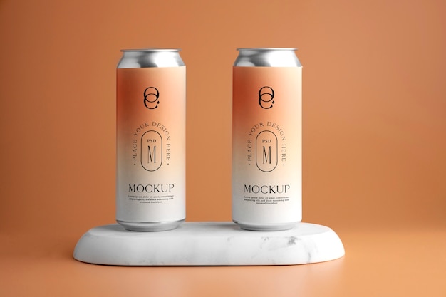 PSD tin can mock-up-design mit aprikosenfarbe