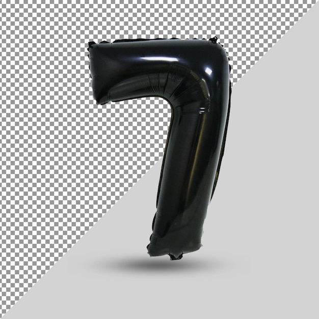 Tinta preta brilhante número 7 renderização 3d de número torcido de balão com brilho isolado