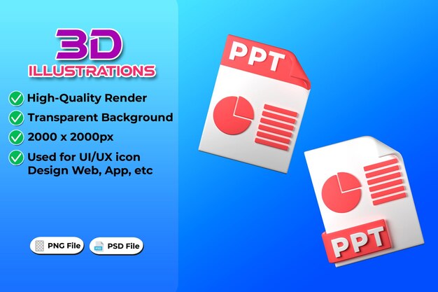Tipo de archivo PPT Representación 3D sobre fondo transparente Diseño de iconos Ui UX tendencia web y aplicación
