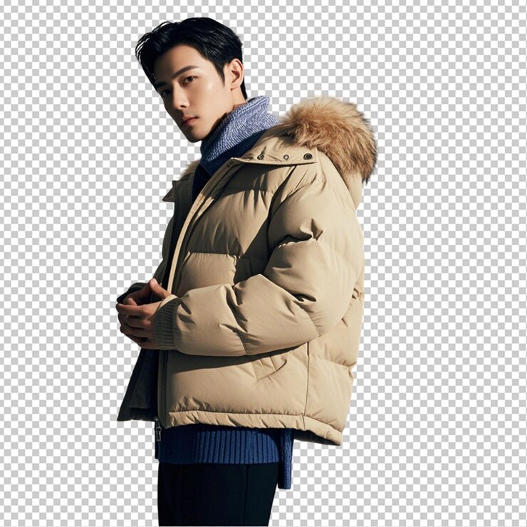 PSD un tipo casual con una chaqueta de invierno con un fondo transparente.