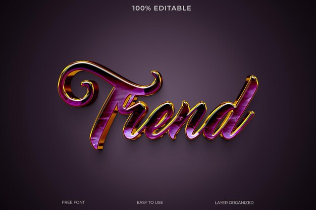 Tipo de letra de efeito de texto de tendência tipografia editável estilo de texto 3D