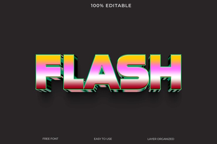 PSD tipo de letra con efecto de texto flash tipografía editable estilo de texto 3d