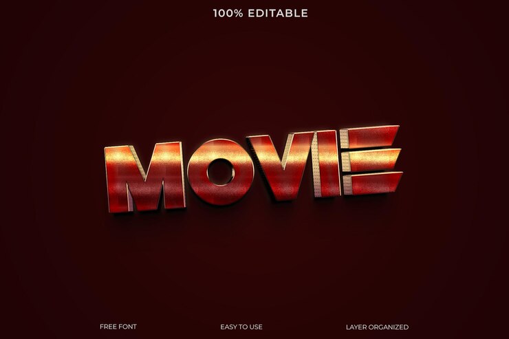 PSD tipo de letra de efecto de texto de película tipografía editable estilo de texto 3d