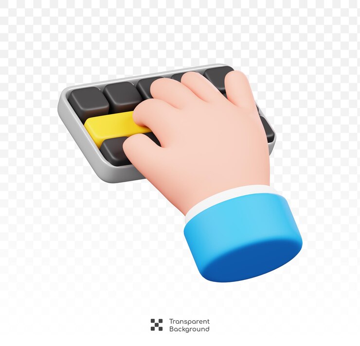 PSD tipo de mano en el teclado aislado icono de dibujos animados de gestos de la mano humana ilustración 3d