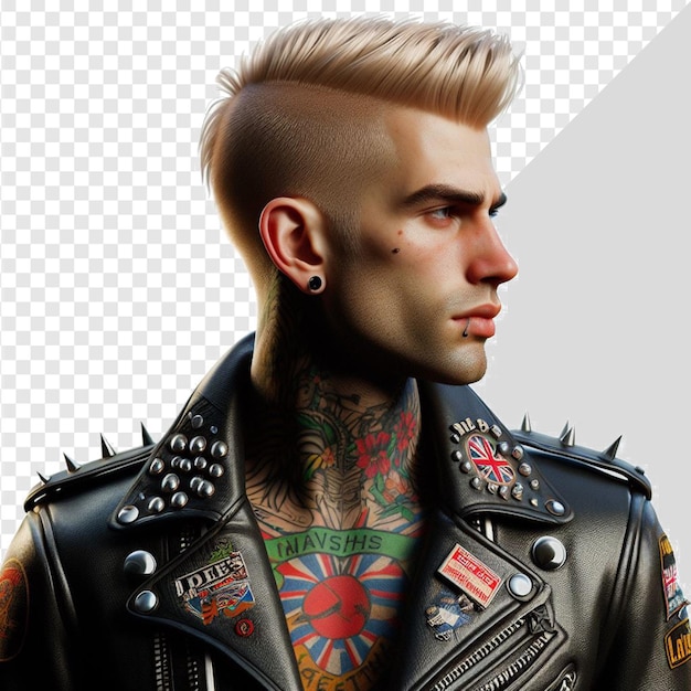 PSD un tipo de punk rock de moda y colorido con el rostro sonriente retrato aislado de fondo transparente