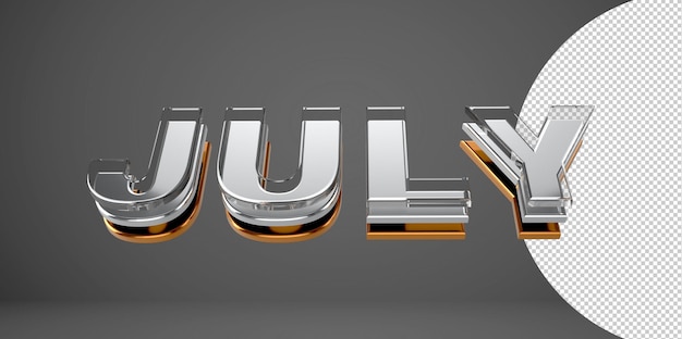 Tipografía 3d de julio Carta de metal, cromo y vidrio sobre fondo transparente Ilustración 3d PNG