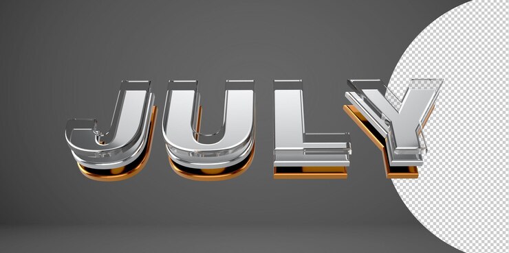 PSD tipografia 3d luglio lettera in metallo, cromo e vetro su sfondo trasparente 3d illustrazione png
