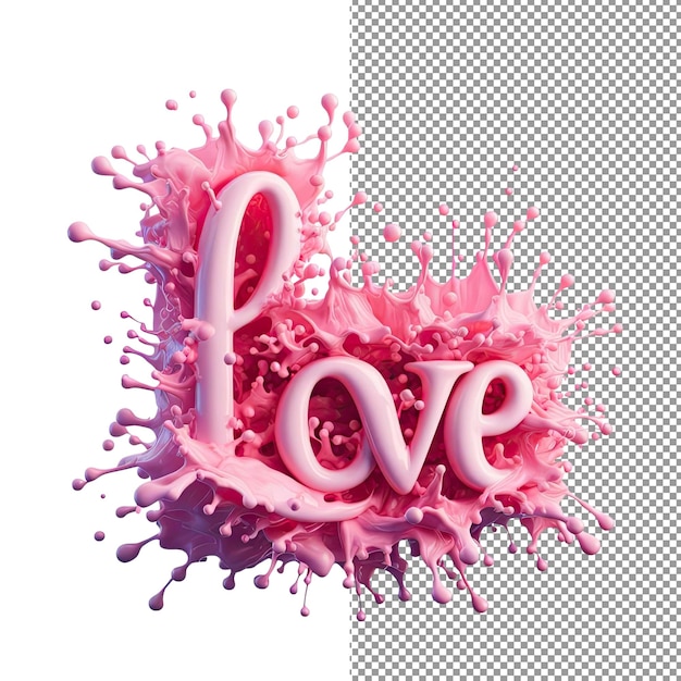 Tipografía afectuosa aislada 3D Palabra de amor en fondo PNG