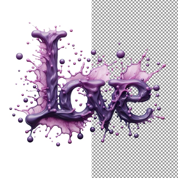 Tipografia afetuosa isolado 3d love word em fundo png