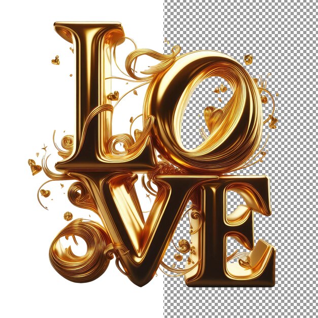 Tipografia afetuosa Isolado 3D Love Word em fundo PNG