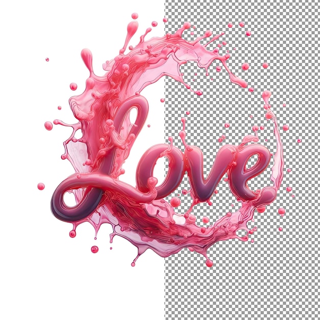 Tipografia afetuosa Isolado 3D Love Word em fundo PNG