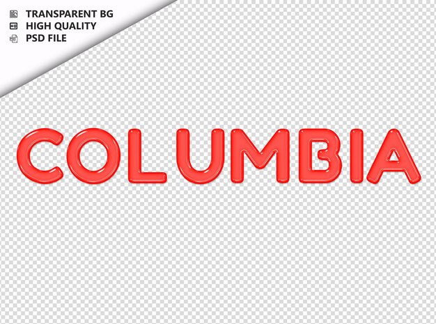 PSD la tipografía de columbia es roja, el texto es brillante, el vidrio es transparente.