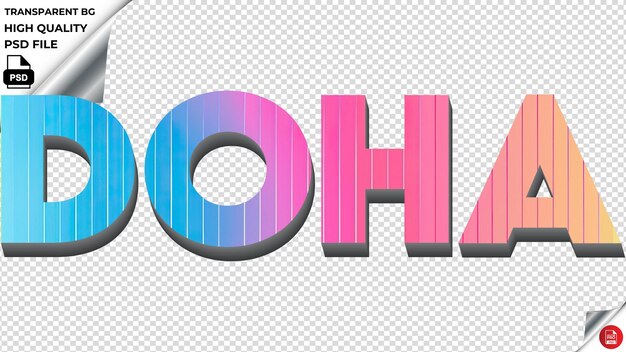 PSD la tipografía de doha es un arco iris de colores, la textura del texto es psd y es transparente.