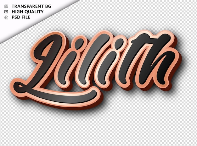 Tipografía de lilith texto de bronce negro psd transparente