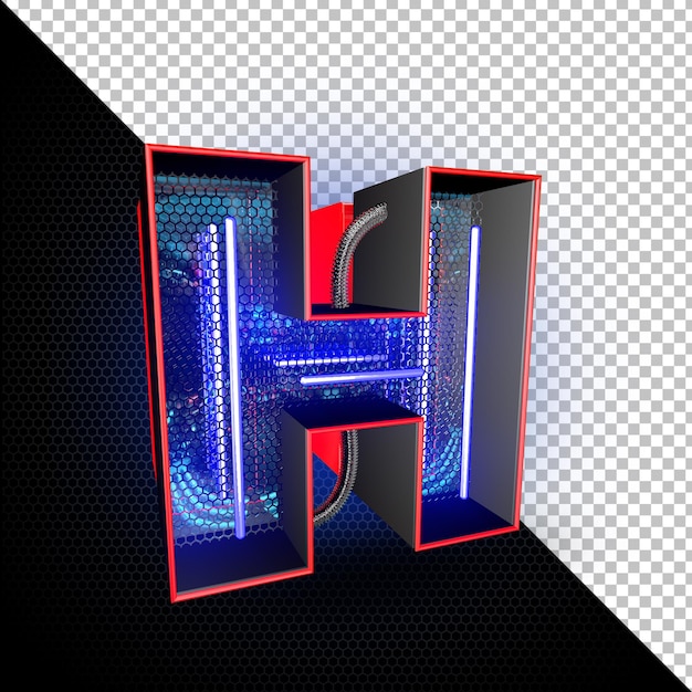 Tipografía modelada en 3d con luz led y apariencia metálica futurista
