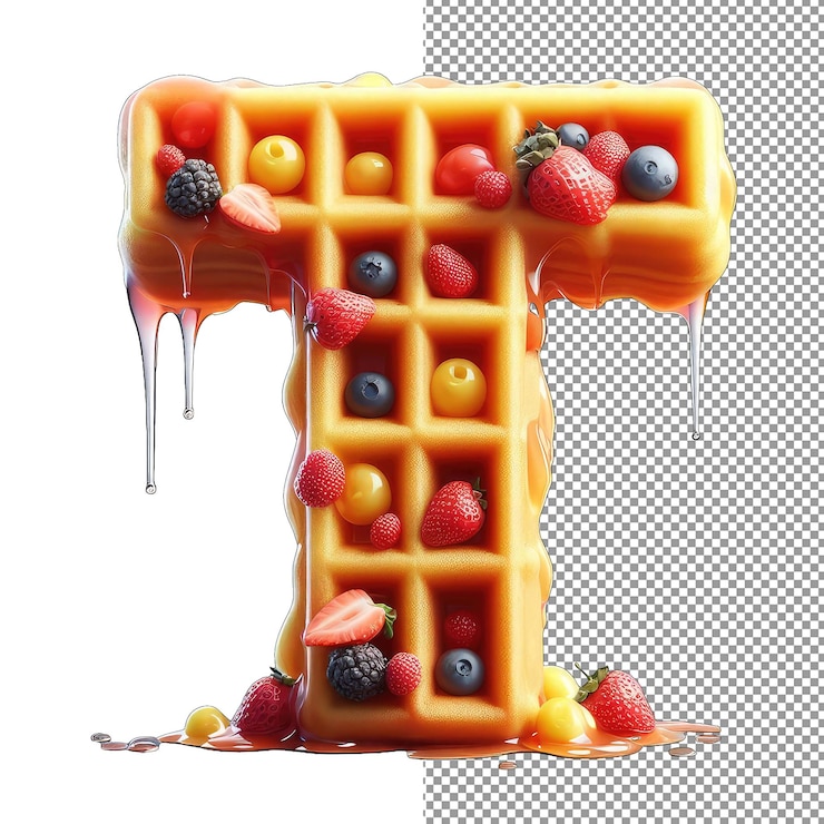 PSD tipografía de waffle letra de waffle 3d aislada en un lienzo png claro