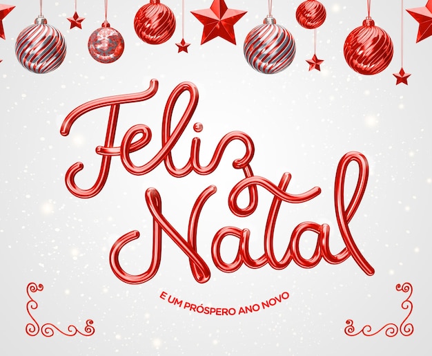 Étiquette de joyeux Noël en lettres 3d portugaises pour une campagne de marketing au Brésil
