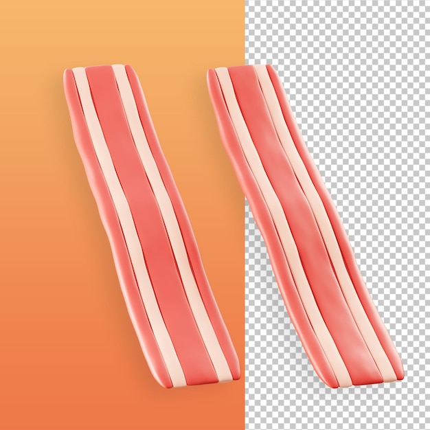 Una tira de tocino con una raya roja ilustración 3d