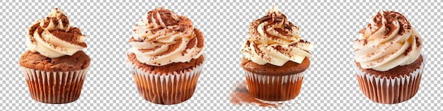 PSD tiramisu cupcake con mascarpone congelado aislado en un fondo transparente