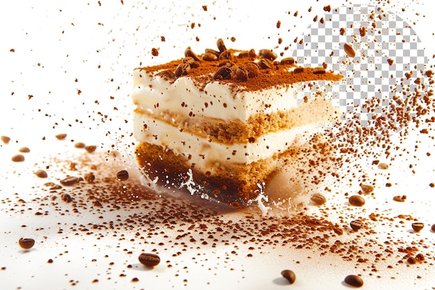 Tiramisu Tempest Ein Tiramisu-Dessert mit einem Geschmackssturm auf durchsichtigem Hintergrund