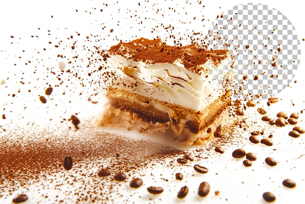 PSD tiramisu tempest ein tiramisu-dessert mit einem geschmackssturm auf durchsichtigem hintergrund