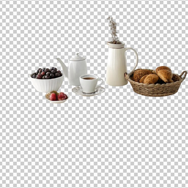 PSD tisch und dekor in 3d-rendering isoliert