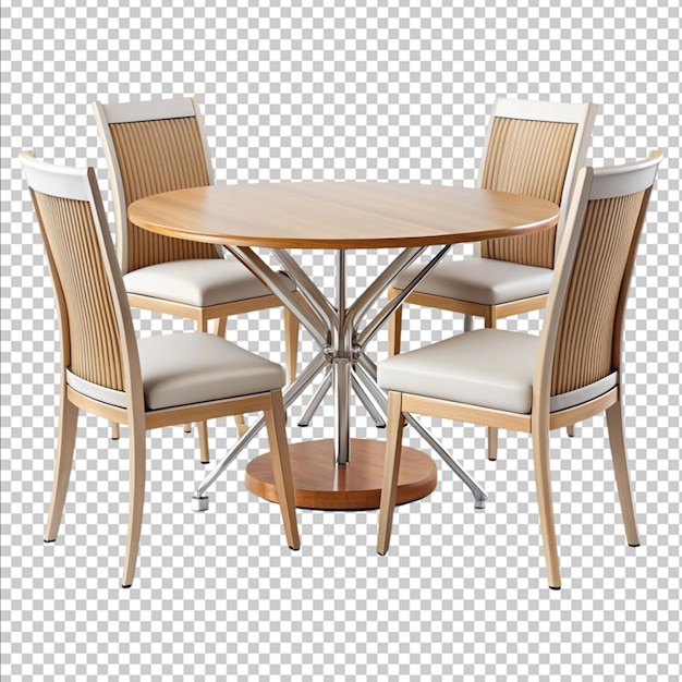 Tisch und Stühle in 3D-Rendering auf weißem Hintergrund