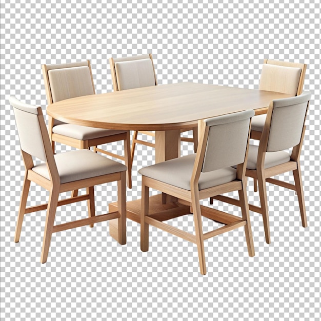 Tisch und Stühle in 3D-Rendering auf weißem Hintergrund