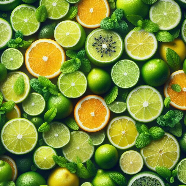 PSD tissu à motif de texture de fruit de citron rouge jaune vert fruité tropical hyperréaliste sans couture