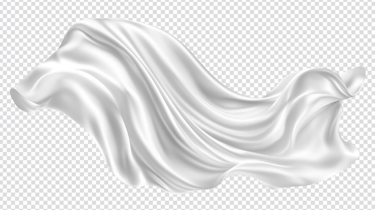 PSD le tissu de soie blanche coulante, le drap élégant, la texture lisse, les vagues douces, le matériau luxueux, la courbe douce.