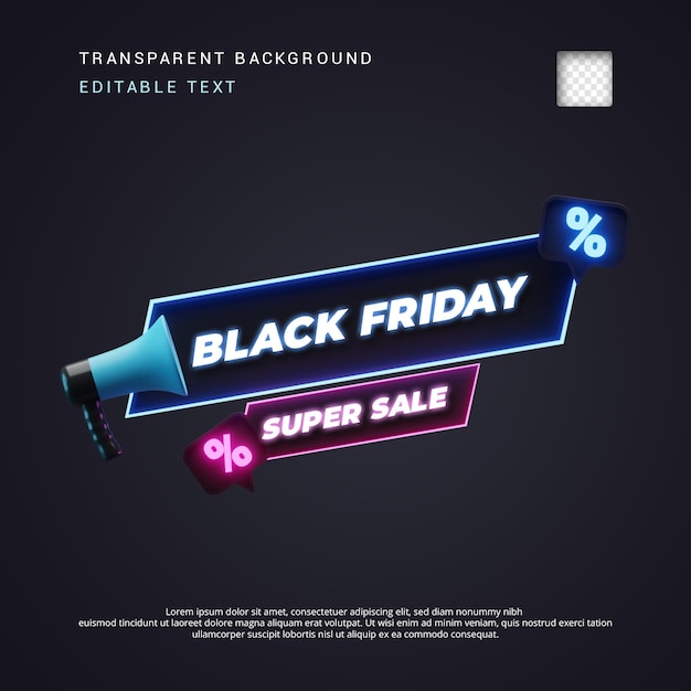 Titolo del testo 3d del black friday in stile neon