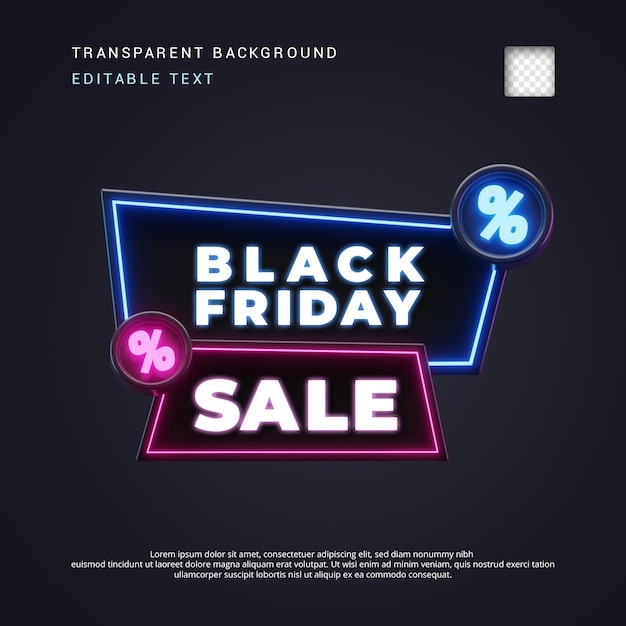 Titolo del testo 3d del black friday in stile neon