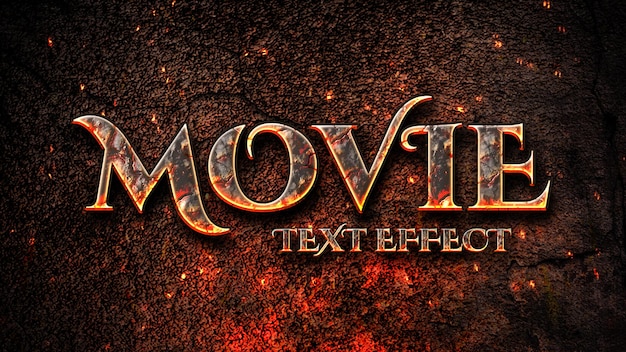 PSD titre cinématographique avec modèle d'effet de texte de feu