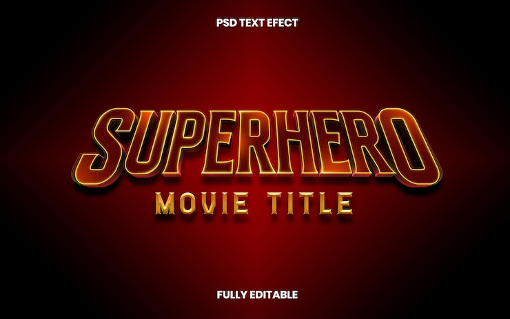 PSD título do filme de super-herói efeito de texto