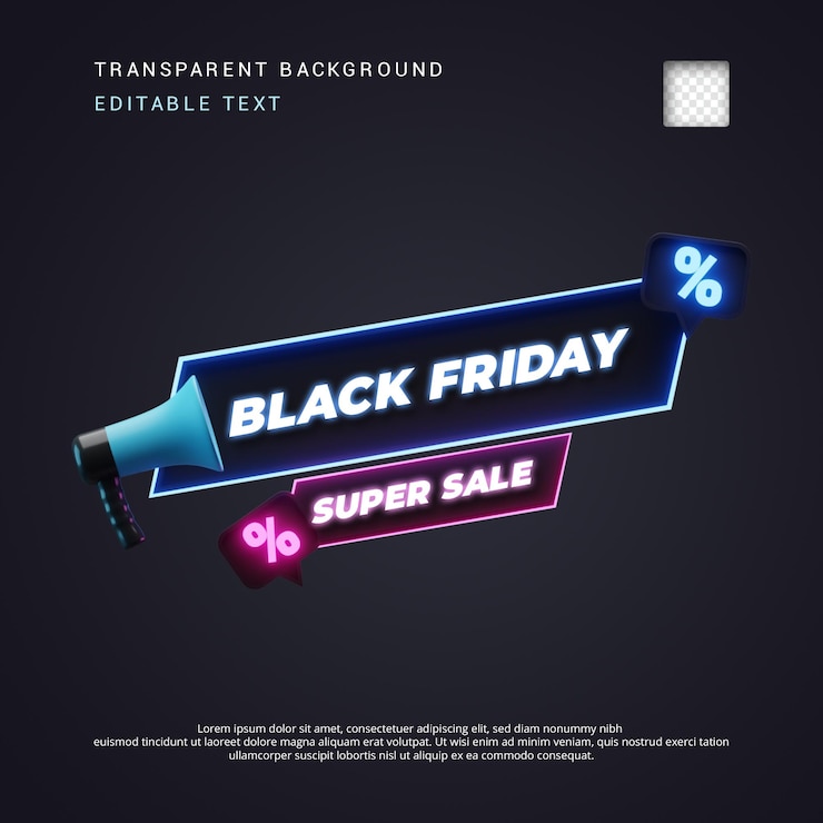 PSD título de texto 3d de viernes negro de estilo neón