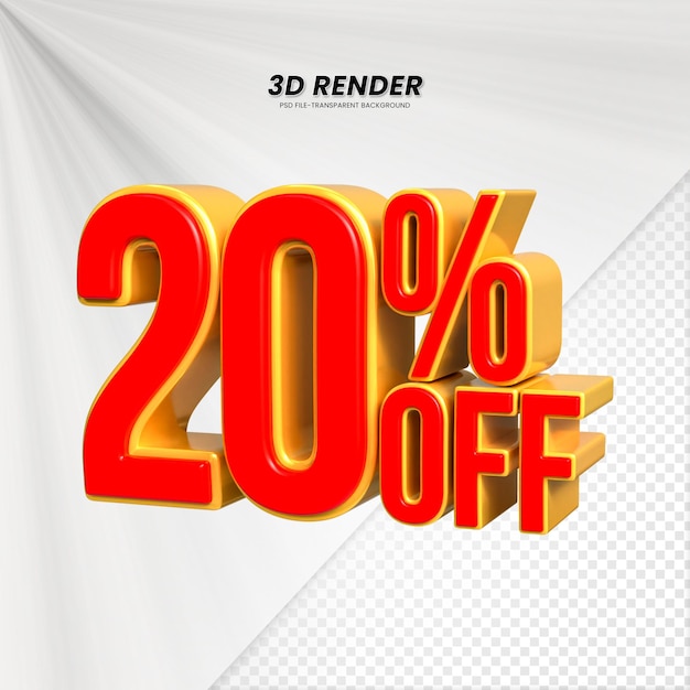 Título de venta de descuento de 3D Rendering para la composición 20 por ciento concepto de número