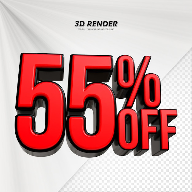 Título de venta de descuento de 3d Rendering para la composición 55 por ciento concepto de número