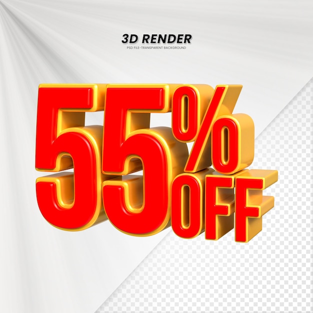 Título de venta de descuento de 3d Rendering para la composición 55 por ciento concepto de número