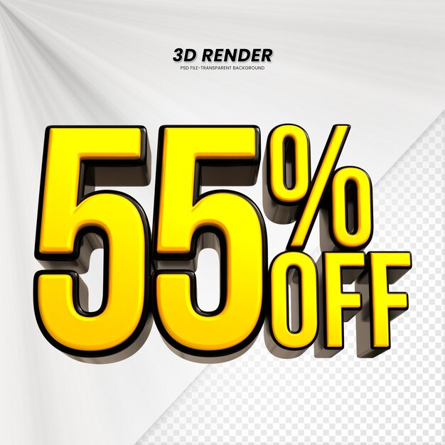 Título de venta de descuento de 3d Rendering para la composición 55 por ciento concepto de número