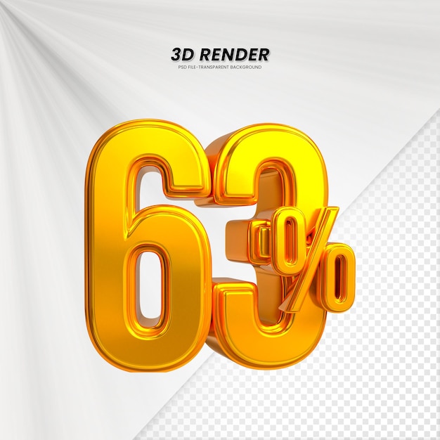 Título de venta de descuento de 3D Rendering para la composición 63 por ciento concepto de número