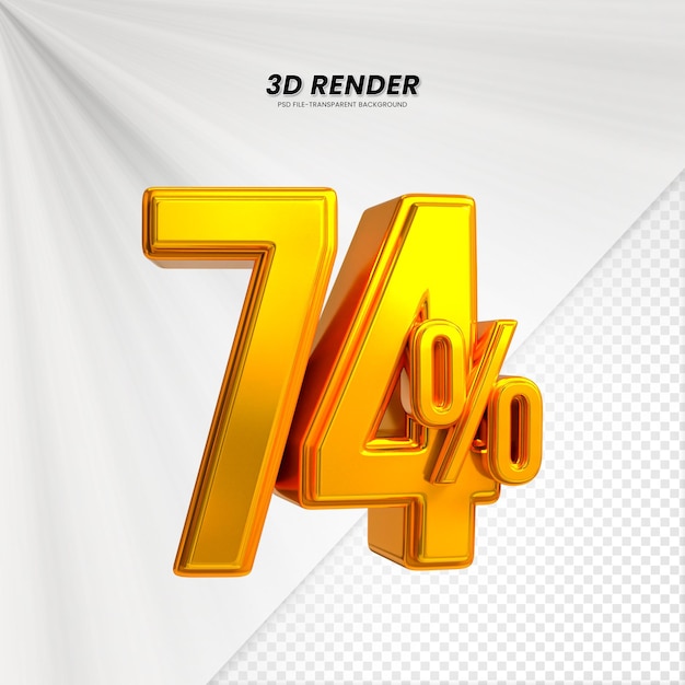 Título de venta de descuento de 3D Rendering para la composición 74 por ciento concepto de número